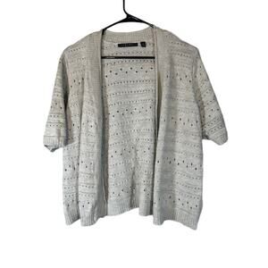 Cyrus Gray Short Sleeve Opened Front Pointelle Knit Sweater Women Sz 1X